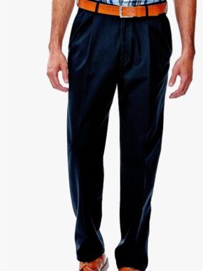 Haggar Work to Weekend Khaki Casual Pants Sz 42W/32L Navy Blue